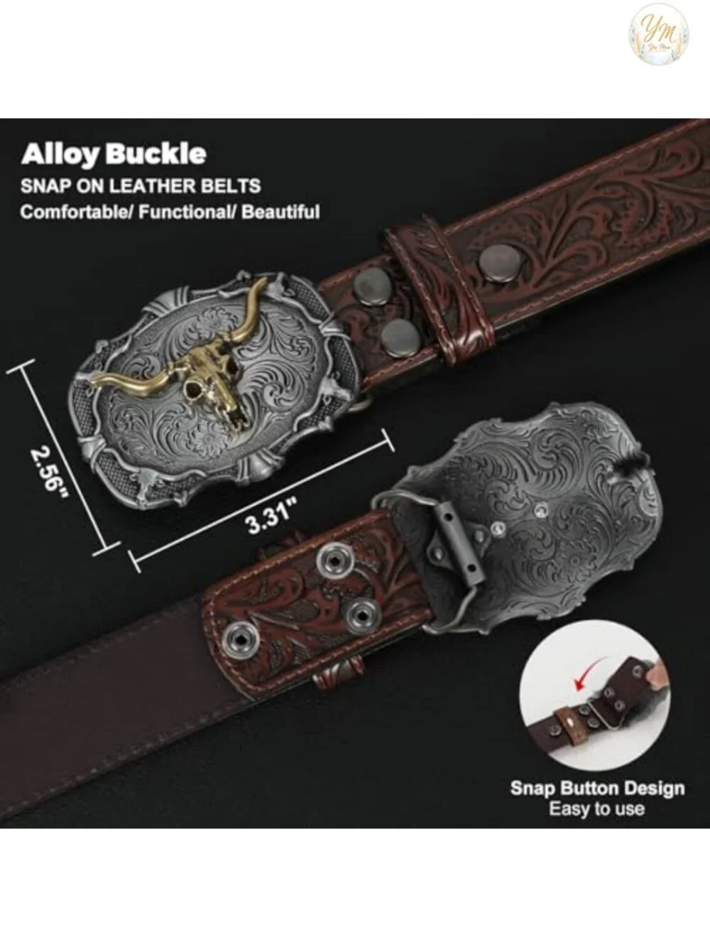 Western Leather Belt with Removable Buckle for Men Women Cowboy Rodeo